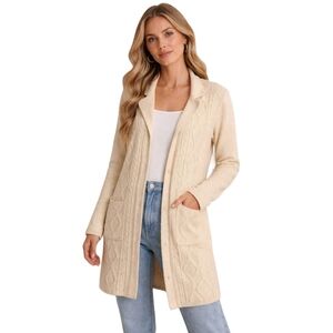 Magaschoni Soft Beige 100% Wool Long Heavy Knitwear Cardigan